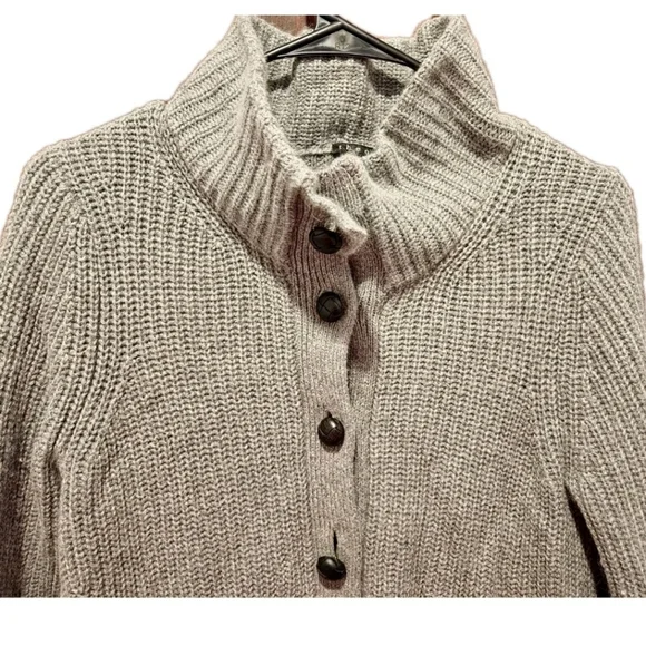 Theory Cashmere Blend Gray Ribbed Funnel Neck Cardigan Sweater Medium Cozy Luxe - Picture 3 of 9